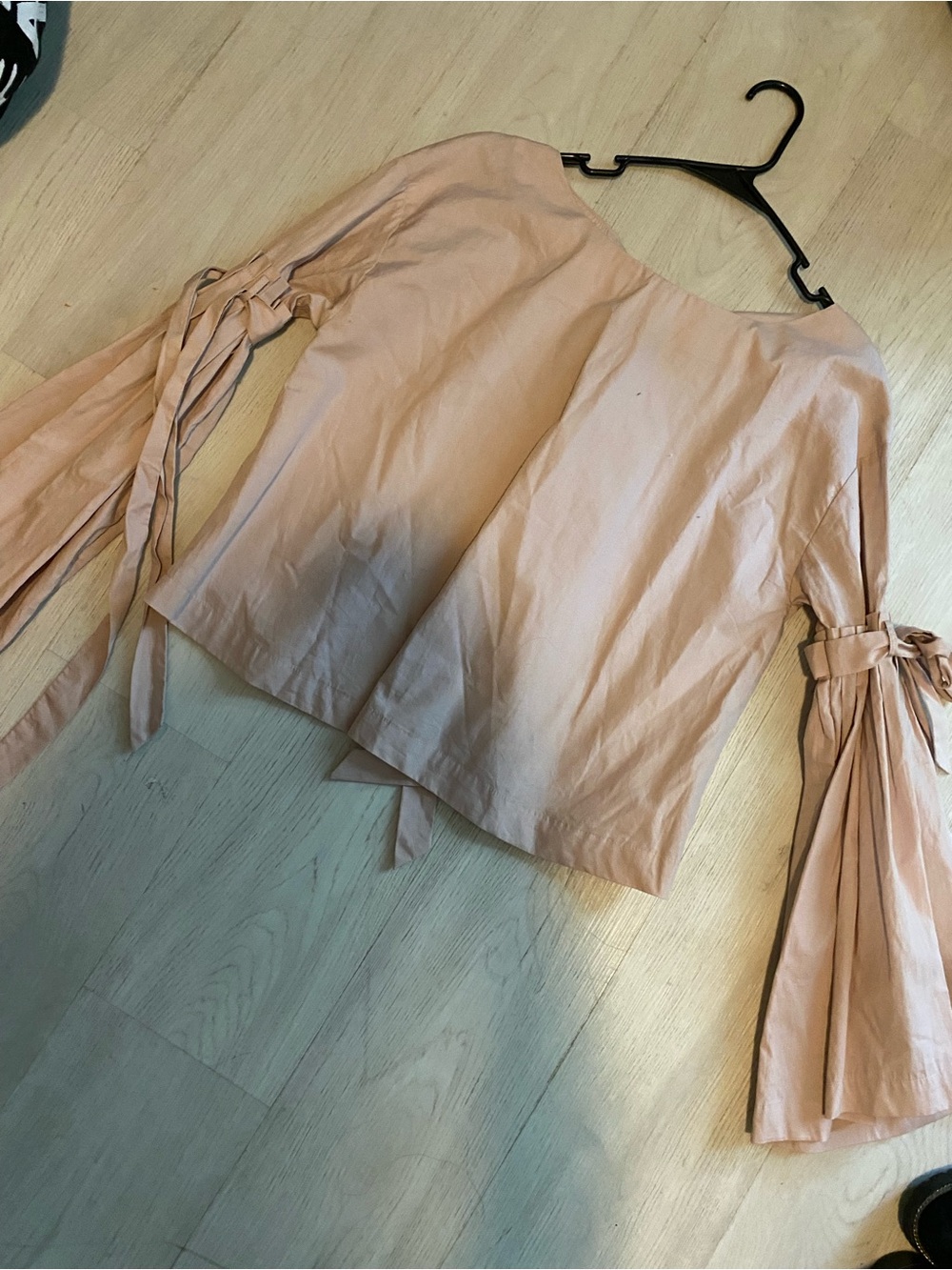 Free People Blush Pink Off-Shoulder Bell Sleeve Top